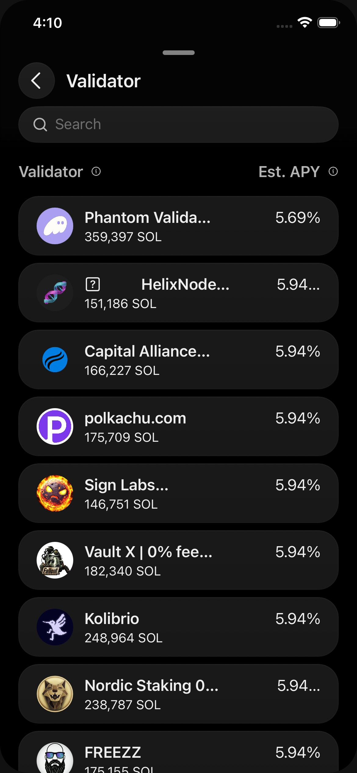 Validator picker